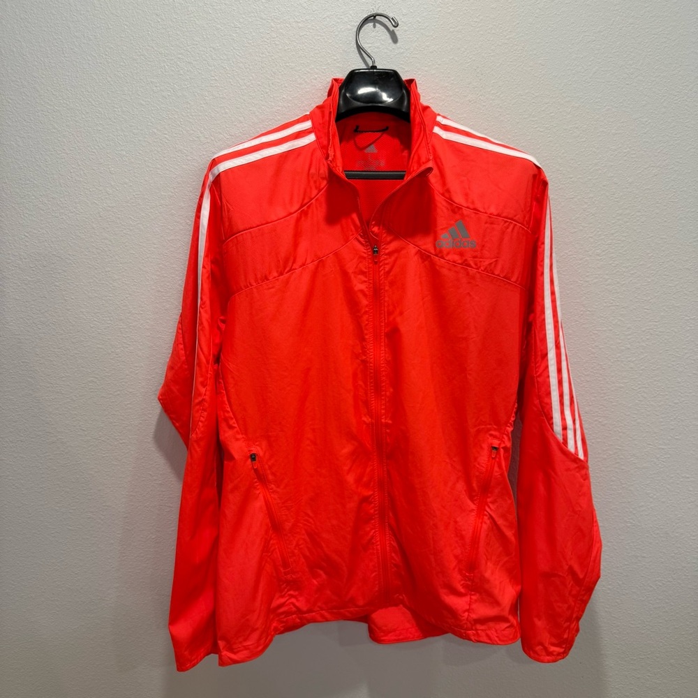 Adidas Marathon 3-Stripes Neon Red/Orange Running Jacket Size Large